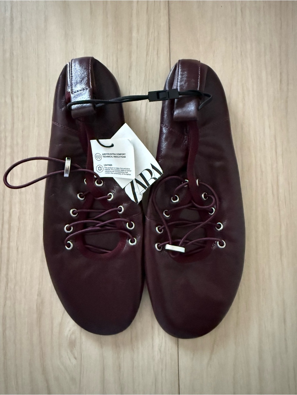 ZARA Burgundy Lace-Up Ballet Flats